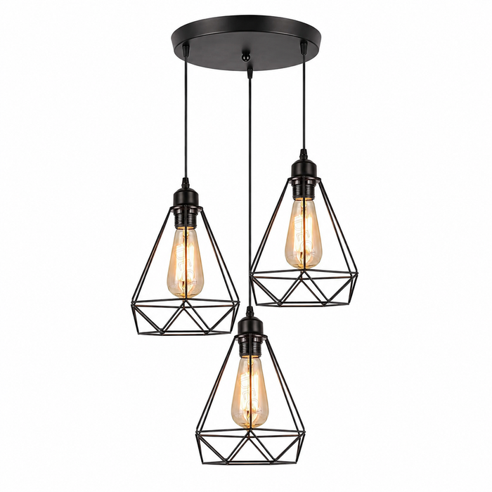 Lot de 3 suspensions vintage en métal, cage géométrique — vue 1