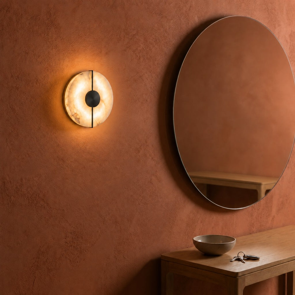 Applique murale chambre en marbre, pierre naturelle, blanc albâtre - alba noir entree miroir #noir