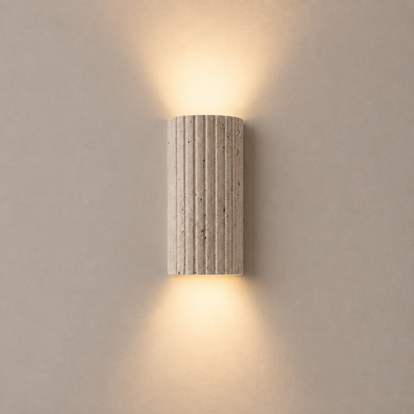 Applique murale salon en travertin 3D, LED blanc chaud