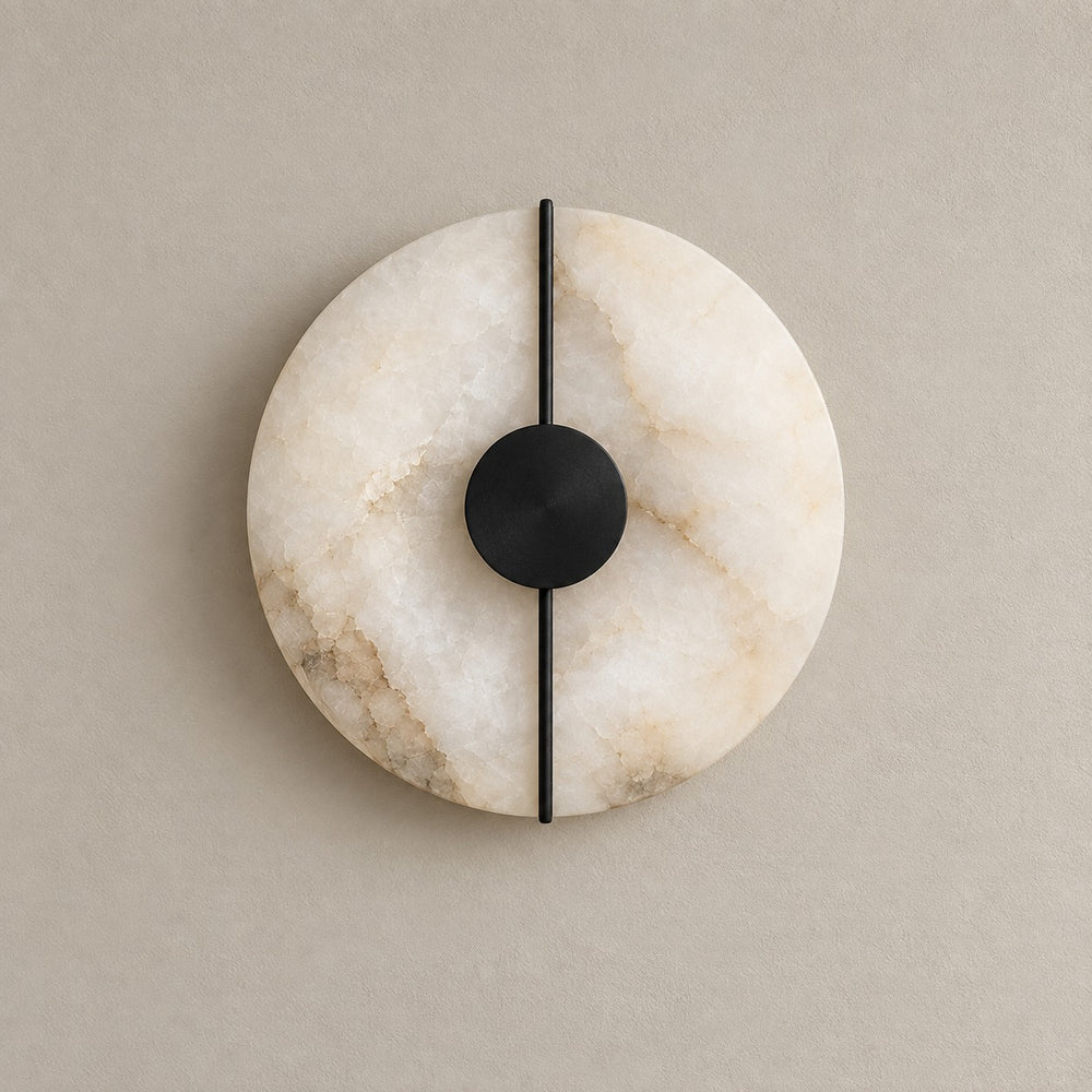 Applique murale chambre en marbre, pierre naturelle, blanc albâtre - applique albatre noire eteinte vue de face #noir