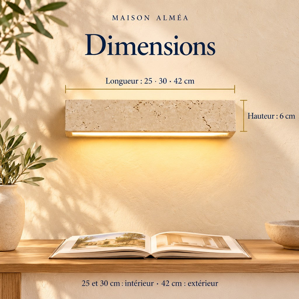 Applique murale salon en travertin, LED haut et bas - applique travertin dimensions trois longueurs