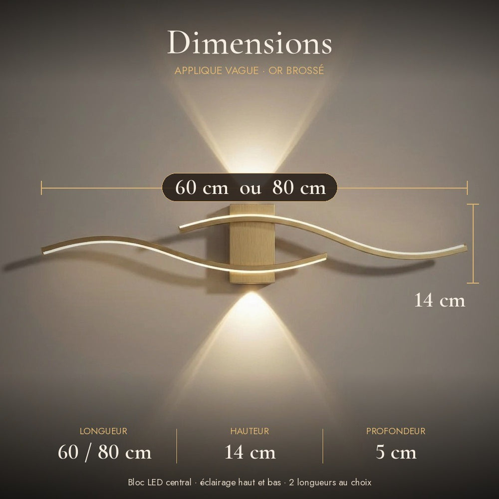 Applique murale salon LED, design moderne et simple - applique vague doree dimensions 60 ou 80 cm #or