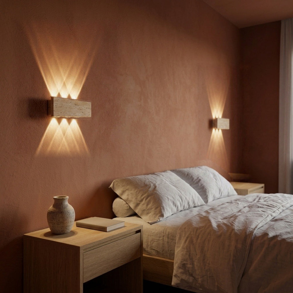 Applique murale salon en travertin, pierre naturelle, wabi sabi - ba apres chambre rouille #interieur #exterieur