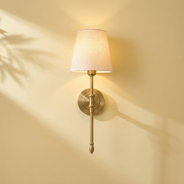Applique murale chambre abat-jour tissu doré, style campagne