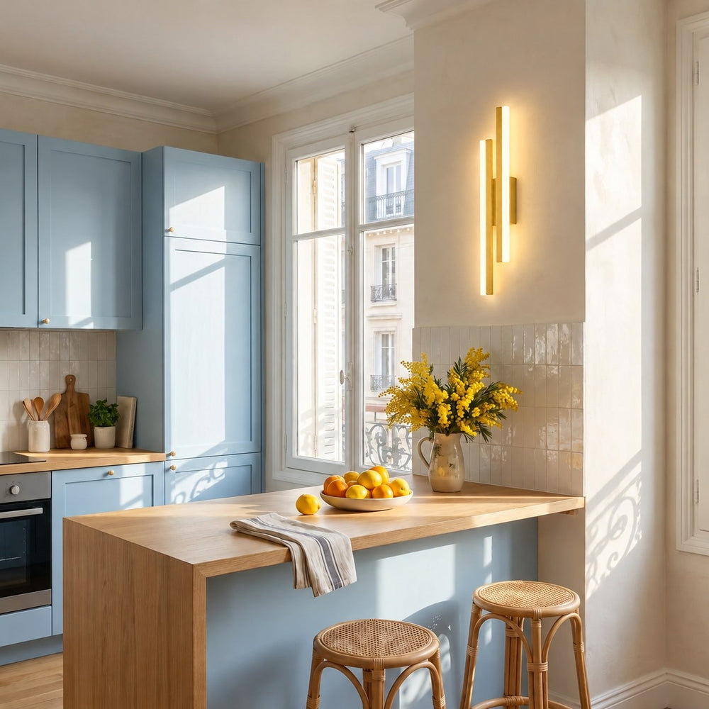 Applique murale salon LED design en métal, 50 cm - db cuisine bleu ciel or miroir #or #droite