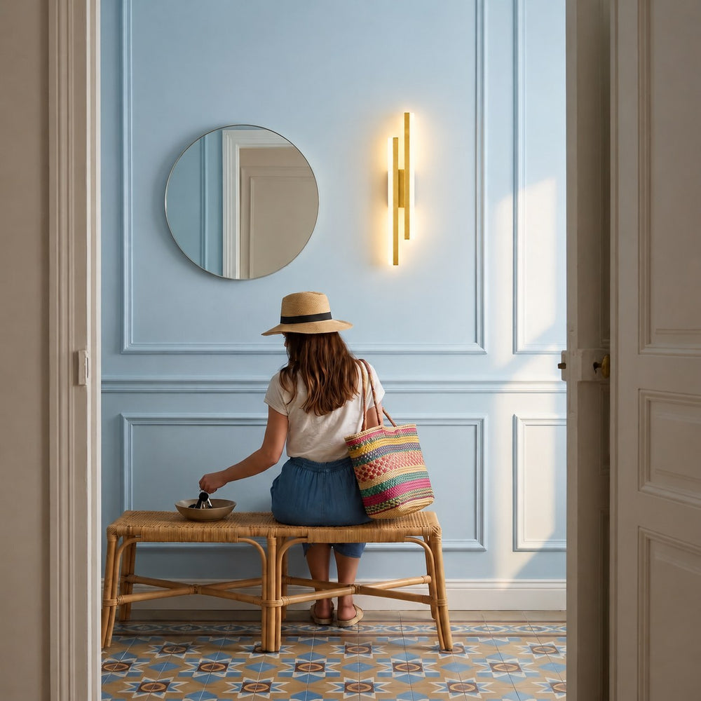 Applique murale salon LED design en métal, 50 cm - db entree carreaux ciment or miroir #or #droite