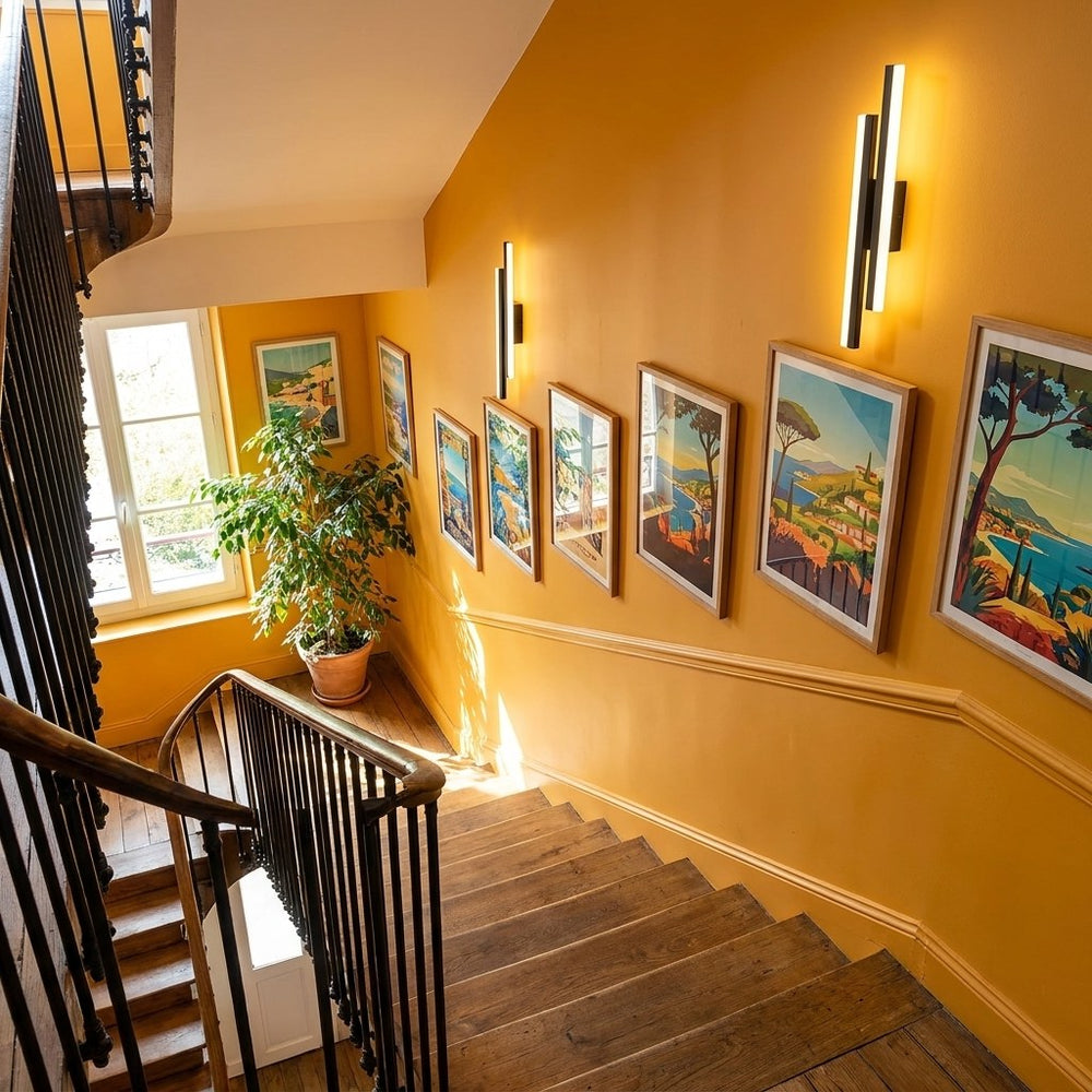 Applique murale salon LED design en métal, 50 cm - db escalier ocre affiches miroir #noir #droite