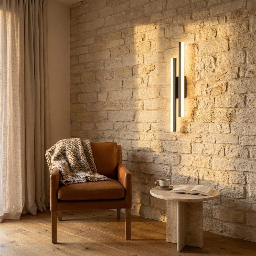 Applique murale salon LED design en métal, 50 cm - db salon mur de pierre miroir #noir #droite