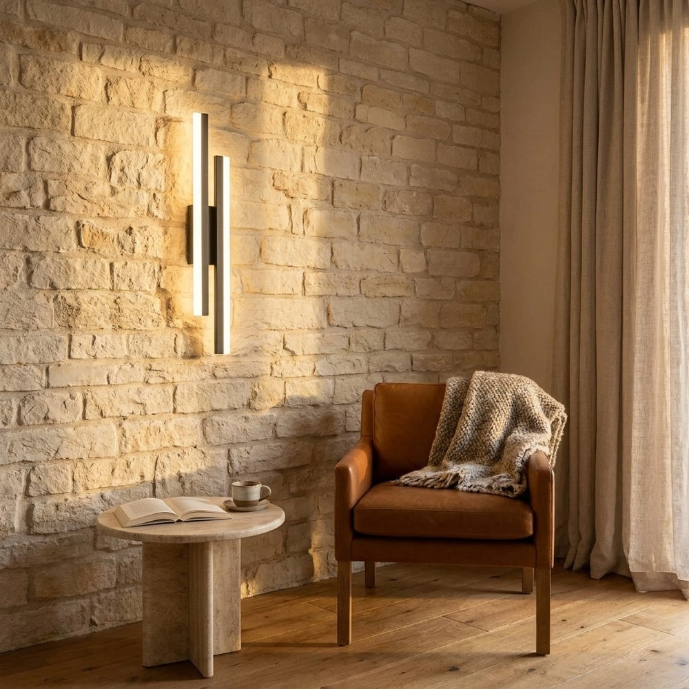 Applique murale salon LED design en métal, 50 cm - db salon mur de pierre #noir #gauche