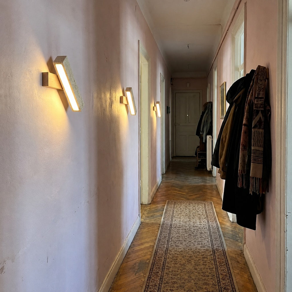 Applique murale salon en pierre naturelle, lumière d'ambiance - n2 couloir rose trois appliques #noyer