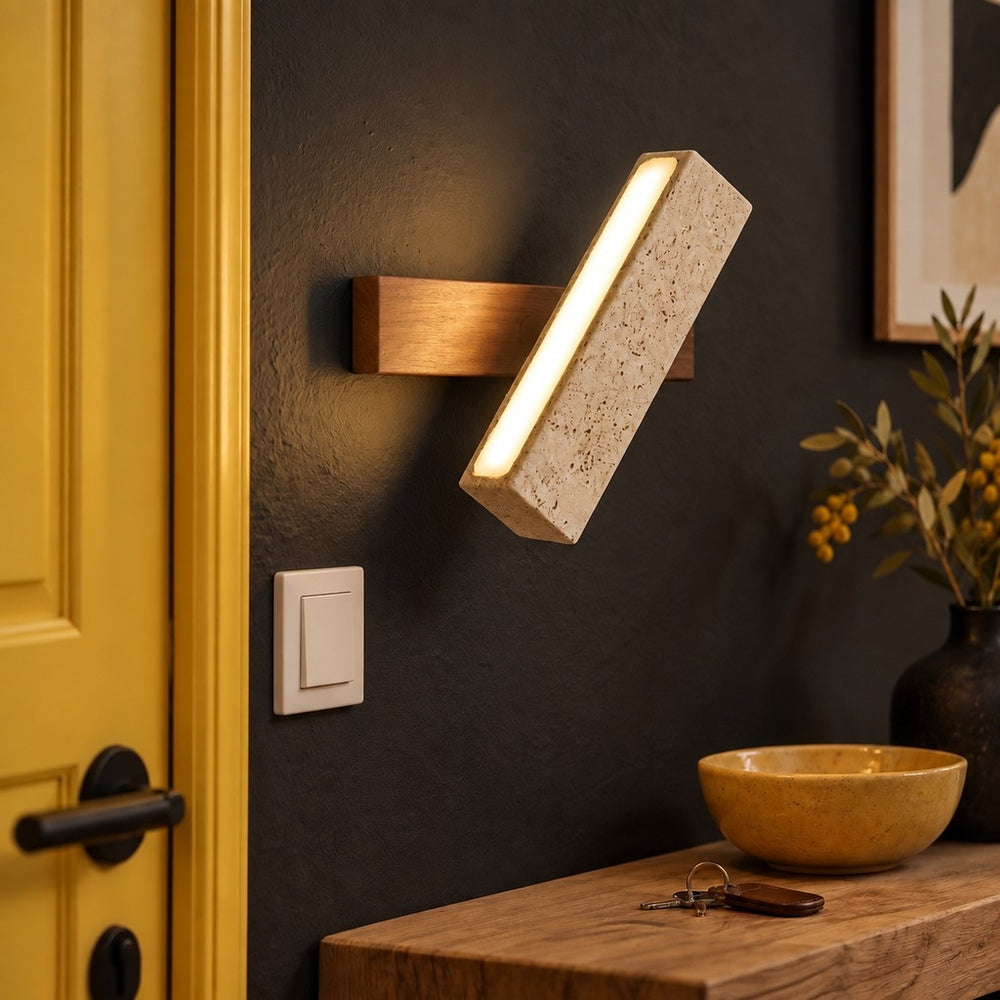 Applique murale salon en pierre naturelle, lumière d'ambiance - n2 entree console #noyer