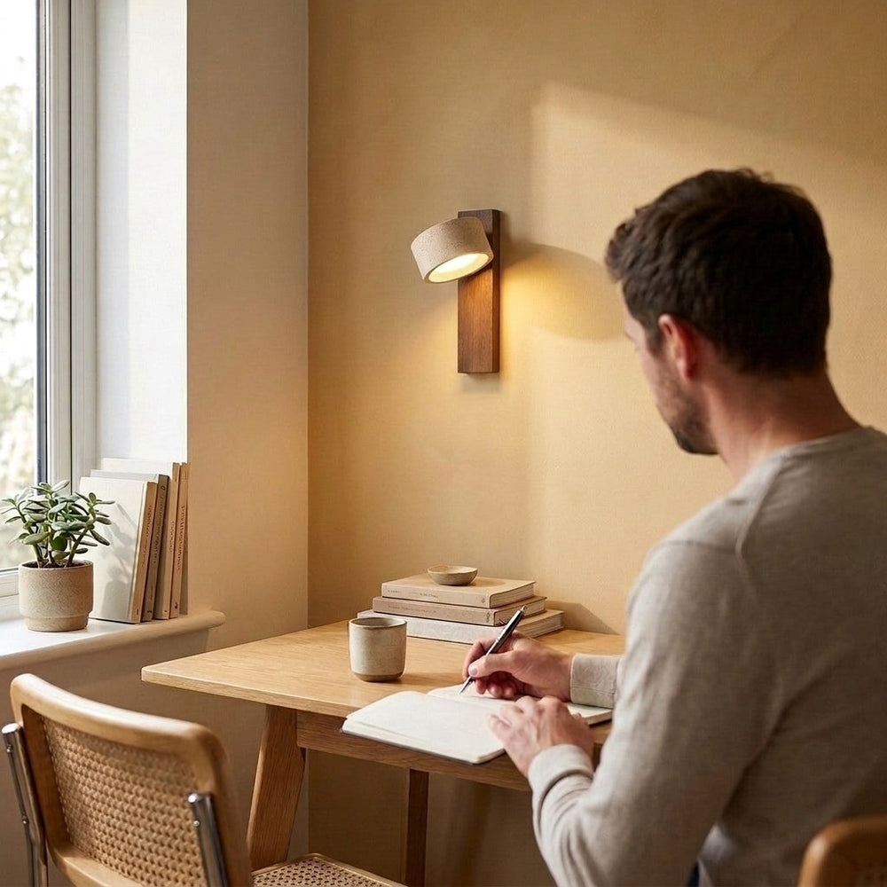 Applique murale chambre travertin et noyer, tête orientable - noa bureau carnet #noyer