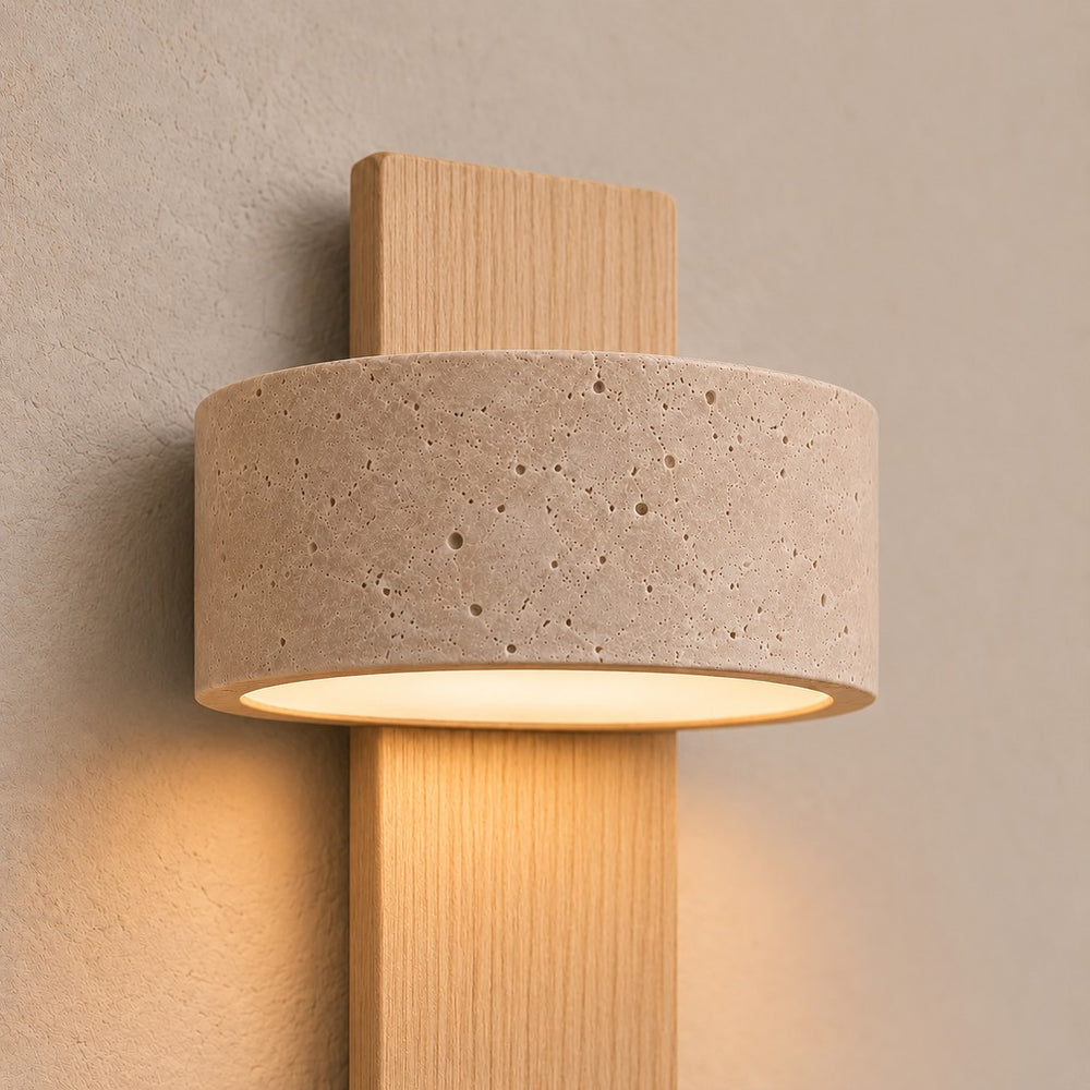 Applique murale chambre travertin et noyer, tête orientable - noa macro cylindre travertin #bois-clair
