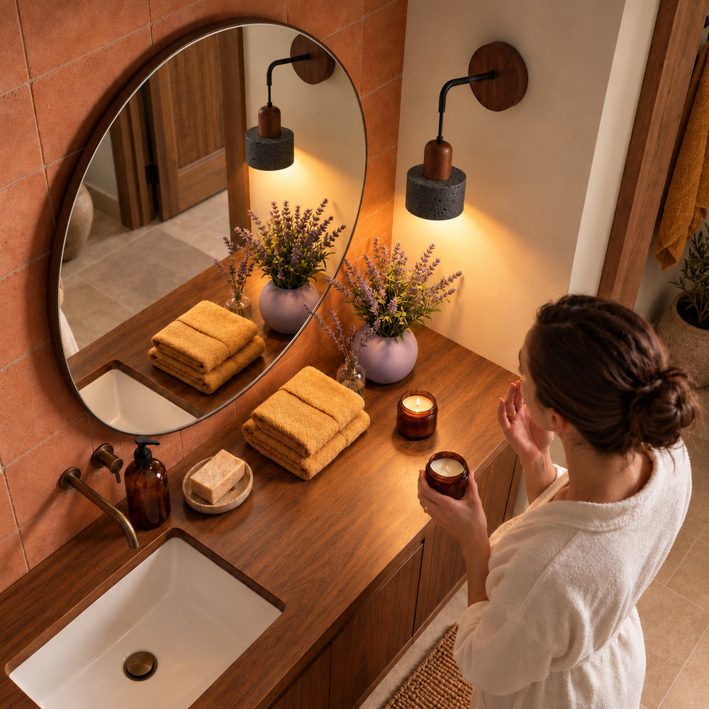 Applique murale chambre en travertin, douille E27 - onyx q drone salle de bain #pierre-noire