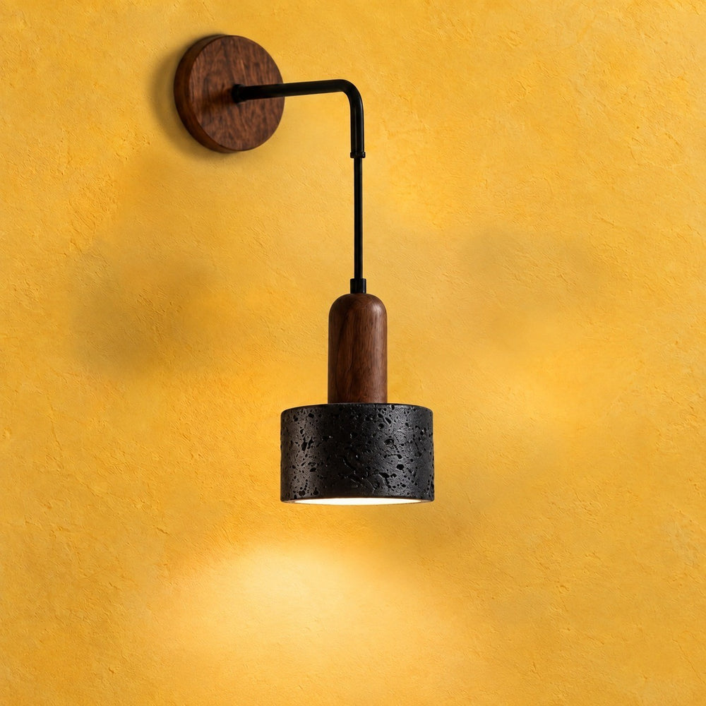 Applique murale chambre en travertin, douille E27 - onyx q fond jaune #pierre-noire