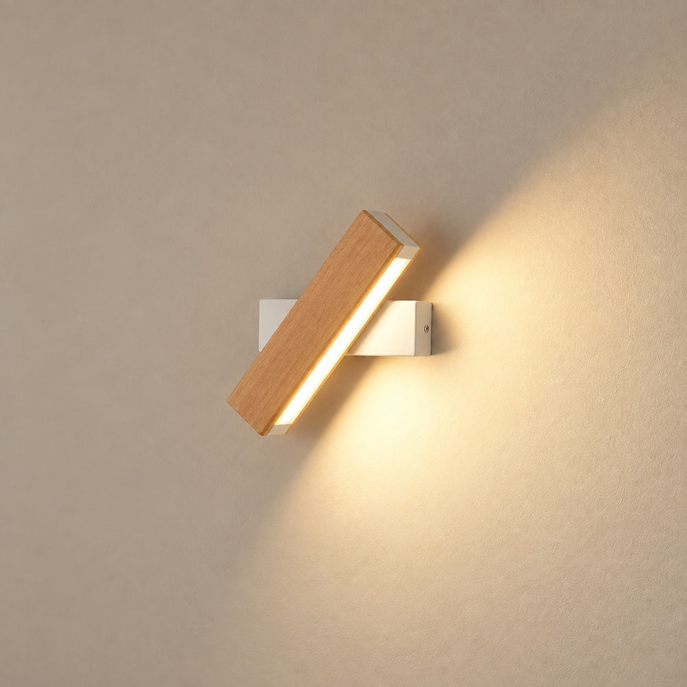 Applique murale chambre, liseuse en bois LED, tête pivotante - pivotante bois allumee de face #blanc #21-cm
