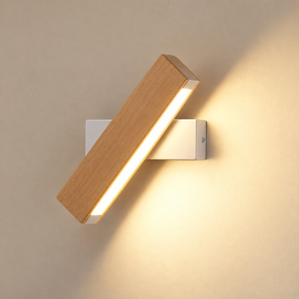 Applique murale chambre, liseuse en bois LED, tête pivotante - pivotante bois allumee de face #blanc #31-cm