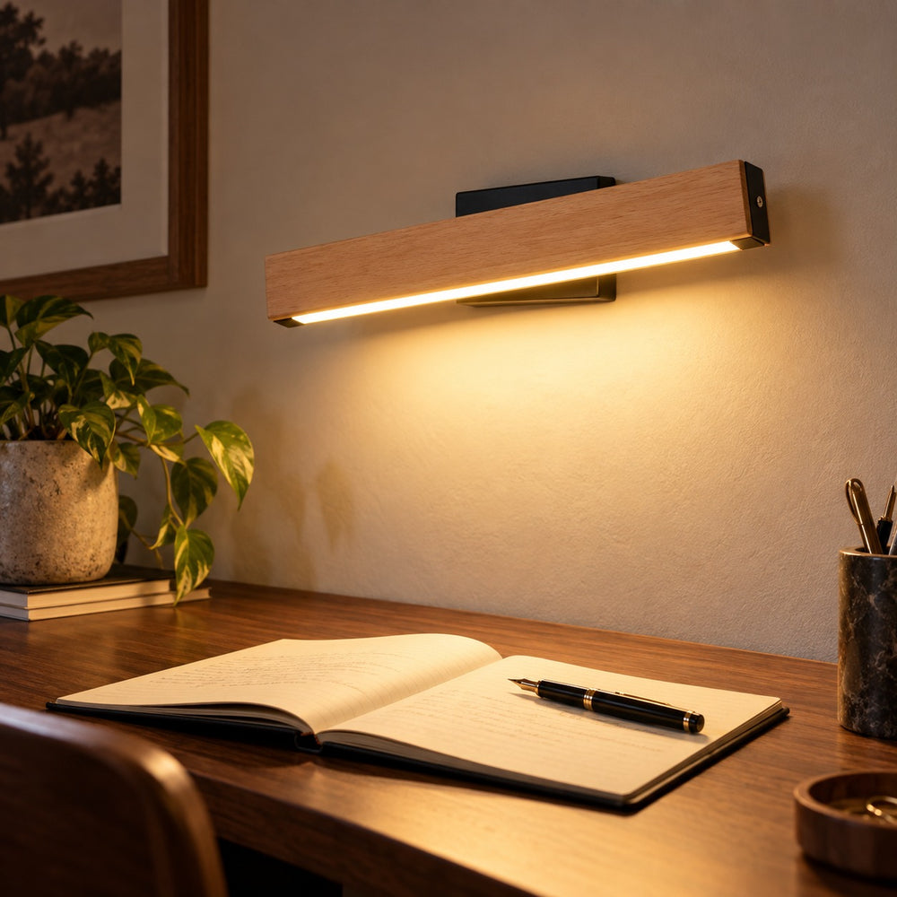 Applique murale chambre, liseuse en bois LED, tête pivotante - pivotante bois bureau #noir #31-cm