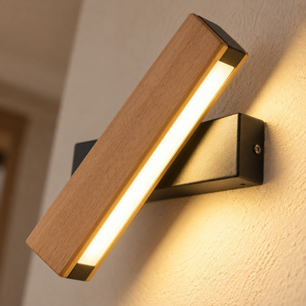 Applique murale chambre, liseuse en bois LED, tête pivotante - pivotante bois dessous en detail #noir #21-cm