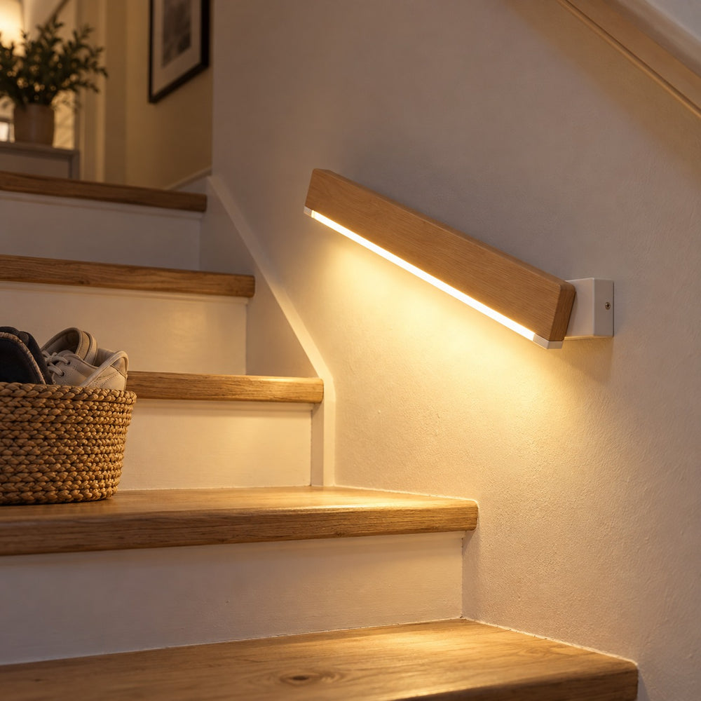 Applique murale chambre, liseuse en bois LED, tête pivotante - pivotante bois escalier #blanc #31-cm