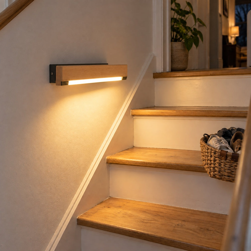 Applique murale chambre, liseuse en bois LED, tête pivotante - pivotante bois escalier #noir #31-cm