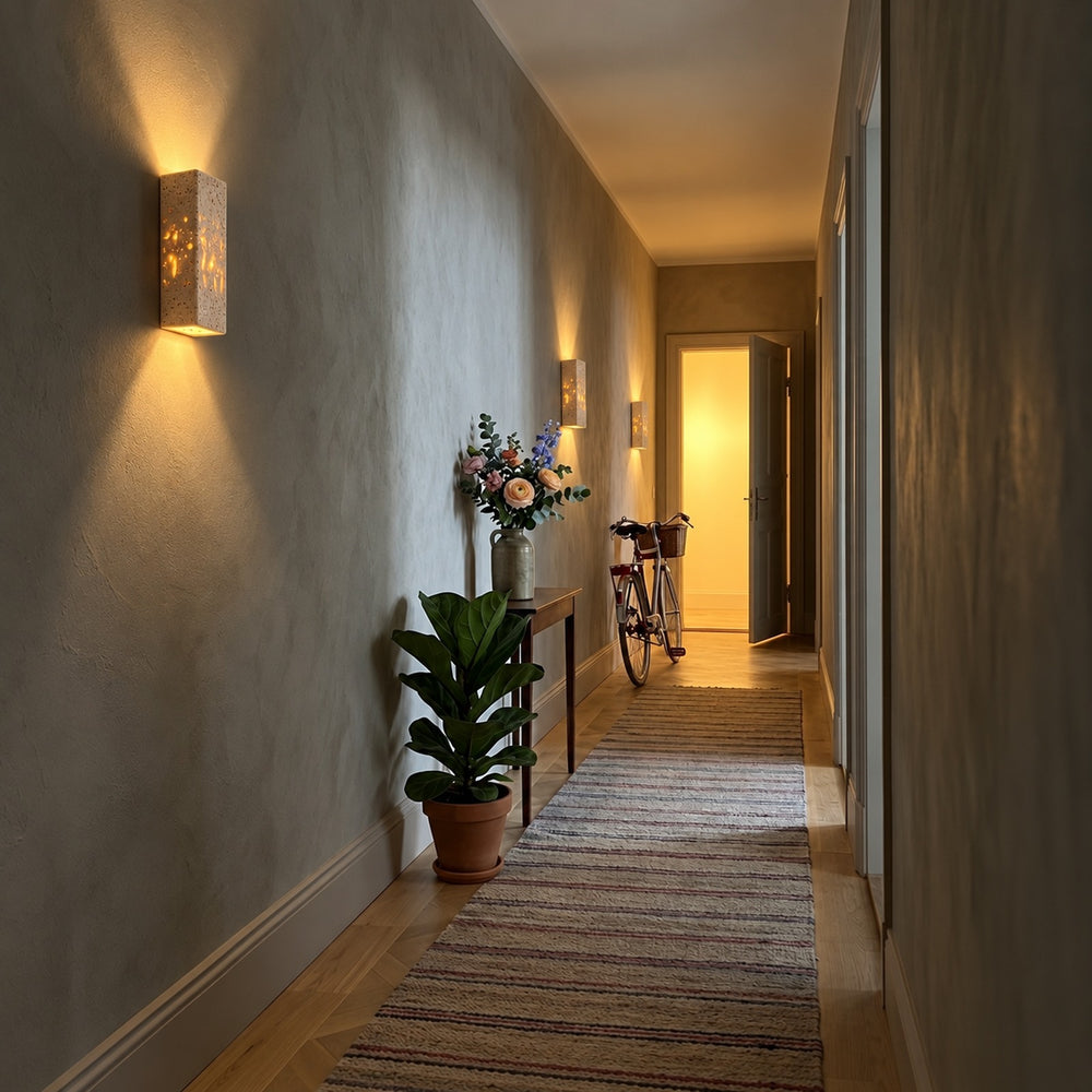 Applique murale chambre tête de lit, travertin, lumière chaude - reva 16 couloir plante #16-cm