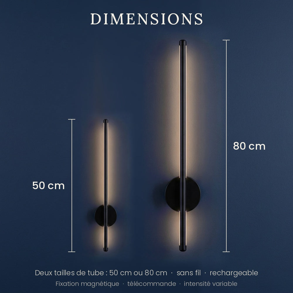 Applique murale chambre sans fil rechargeable, LED - sansfil n50 14 dimensions 50 et 80 cm #noir-50-cm