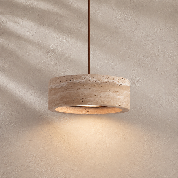Suspension salon travertin jaune, pierre naturelle Ø 20 cm