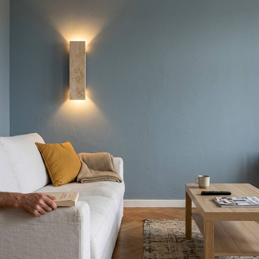 Applique murale intérieur et extérieur, travertin, LED 18 W - sol salon mur bleu