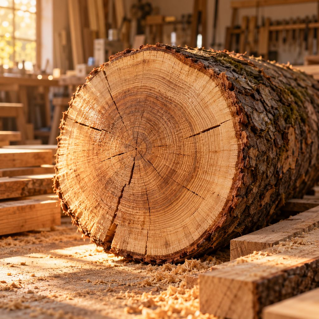 Freshly sawn raw tree trunk