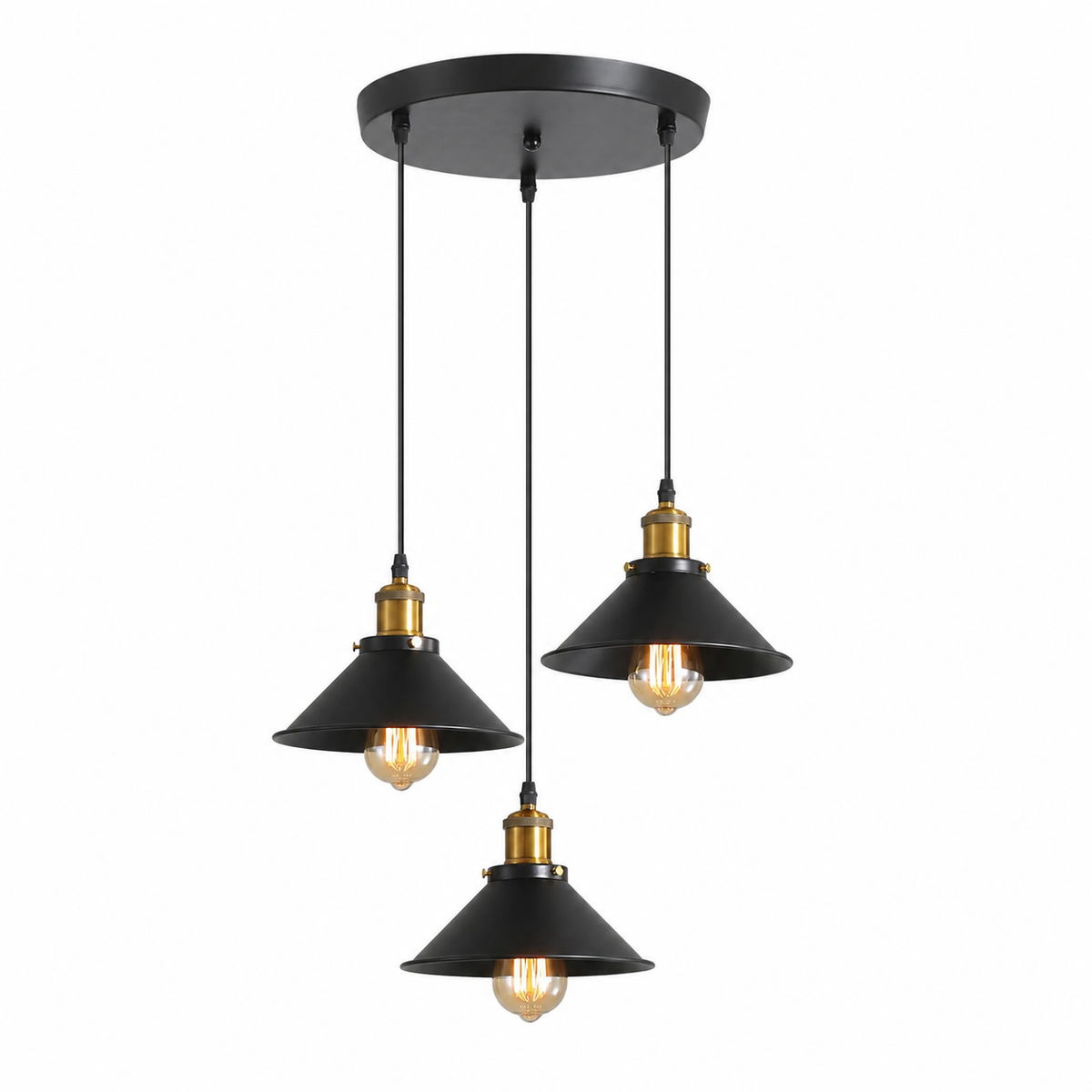 Suspension industrielle vintage à trois têtes en métal noir