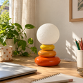 Lampe à poser galets empilés en céramique, globe effet lune #orange