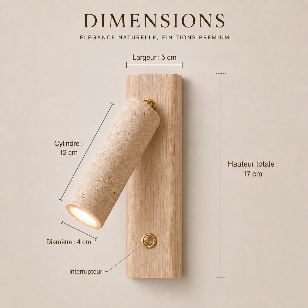 Dimensions : cylindre 12 cm, hauteur totale 17 cm, largeur 5 cm #bois-clair