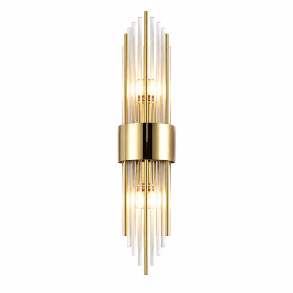 Applique en acier inoxydable et cristal, noir ou or, 2 lumières