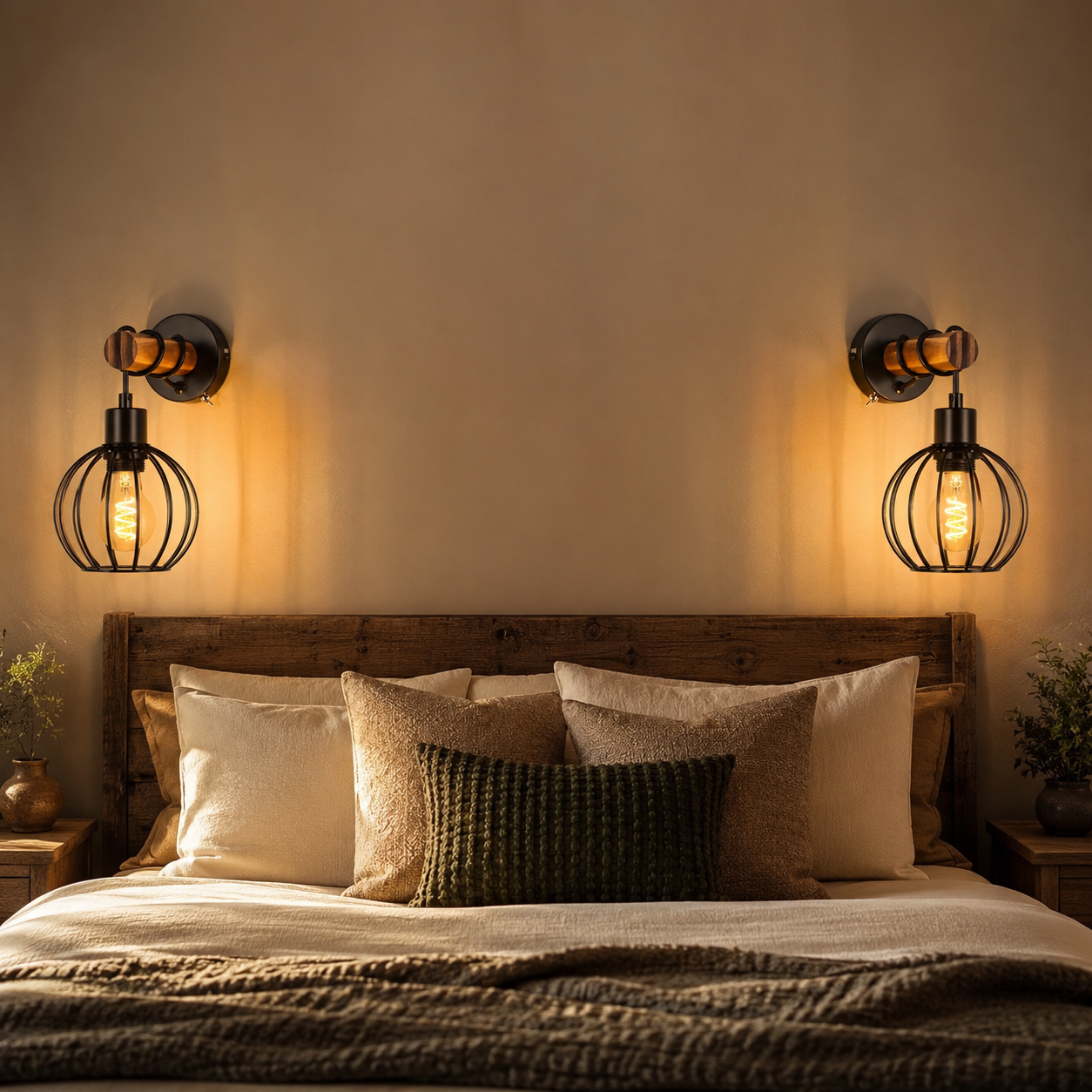 Applique murale en bois vintage avec interrupteur industriel — vue 5