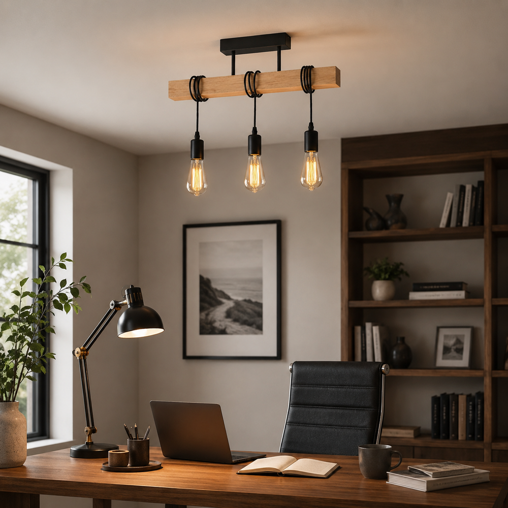 Suspension industrielle rectangulaire en bois, douille E27, vue 8