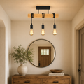 Suspension industrielle rectangulaire en bois, douille E27, vue 4
