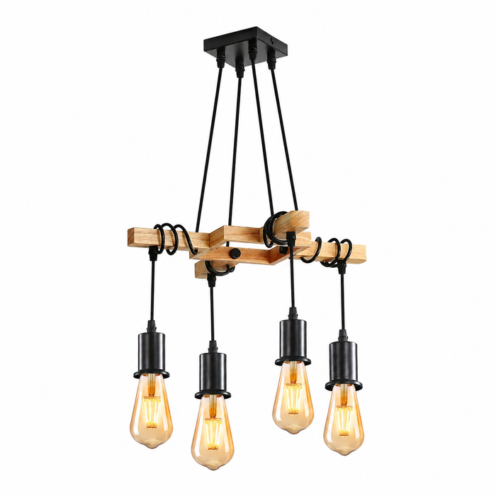 Lustre vintage en bois et métal noir, douille E27 — vue 1