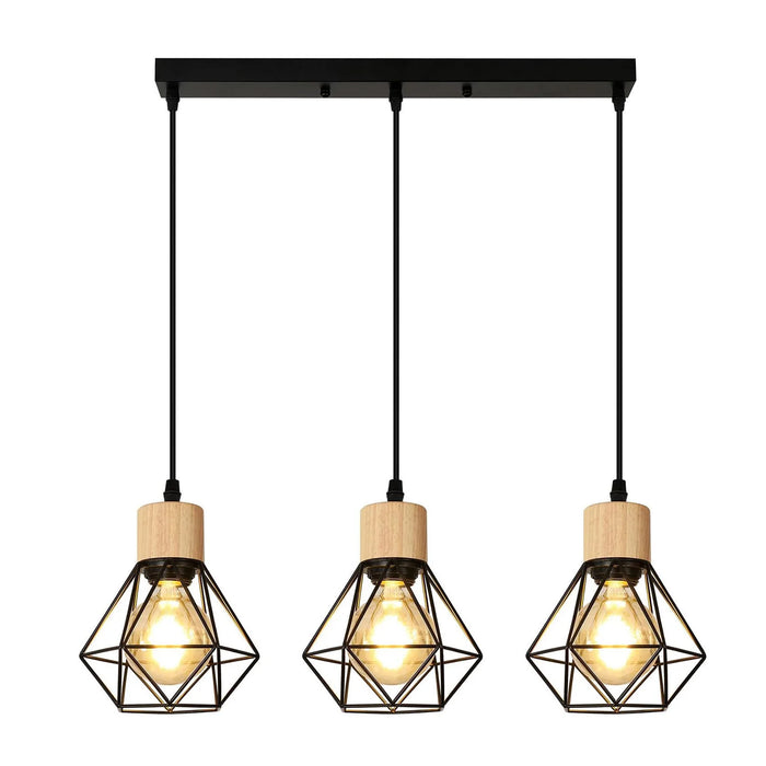 Lustre en fer noir forme diamant à 3 têtes douille E27