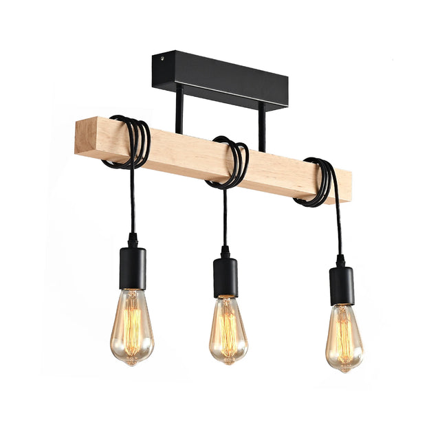Suspension industrielle salon en bois, rectangulaire, douille E27