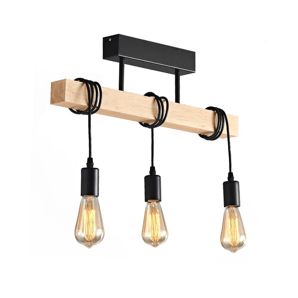 Suspension industrielle salon en bois, rectangulaire, douille E27