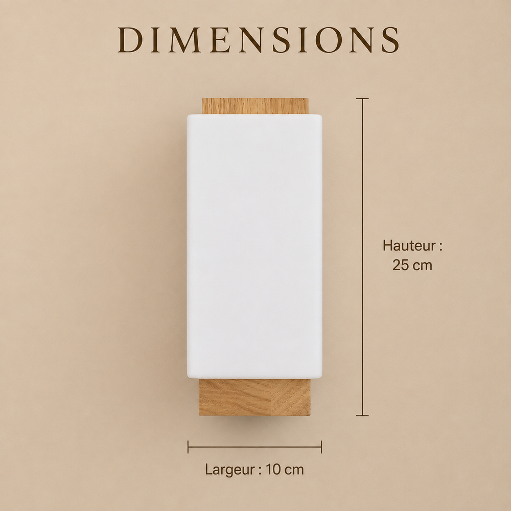 Dimensions de l'applique carrée : hauteur 25 cm, largeur 10 cm #carre