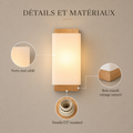 Détails et matériaux : verre mat sablé, bois massif, douille E27 standard #carre