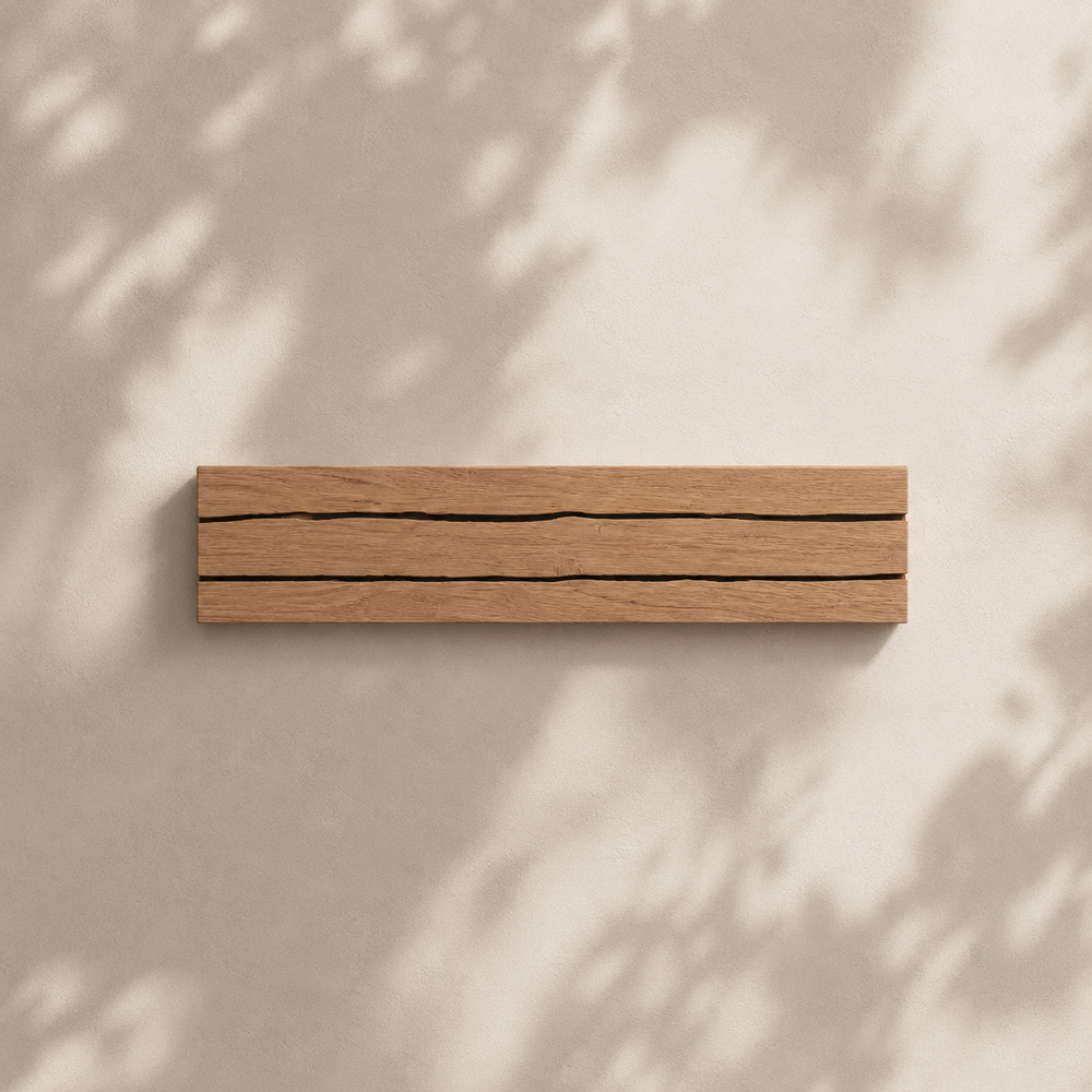 Applique en bois craquelé éteinte en journée, ombres de feuillage sur le mur #30-cm