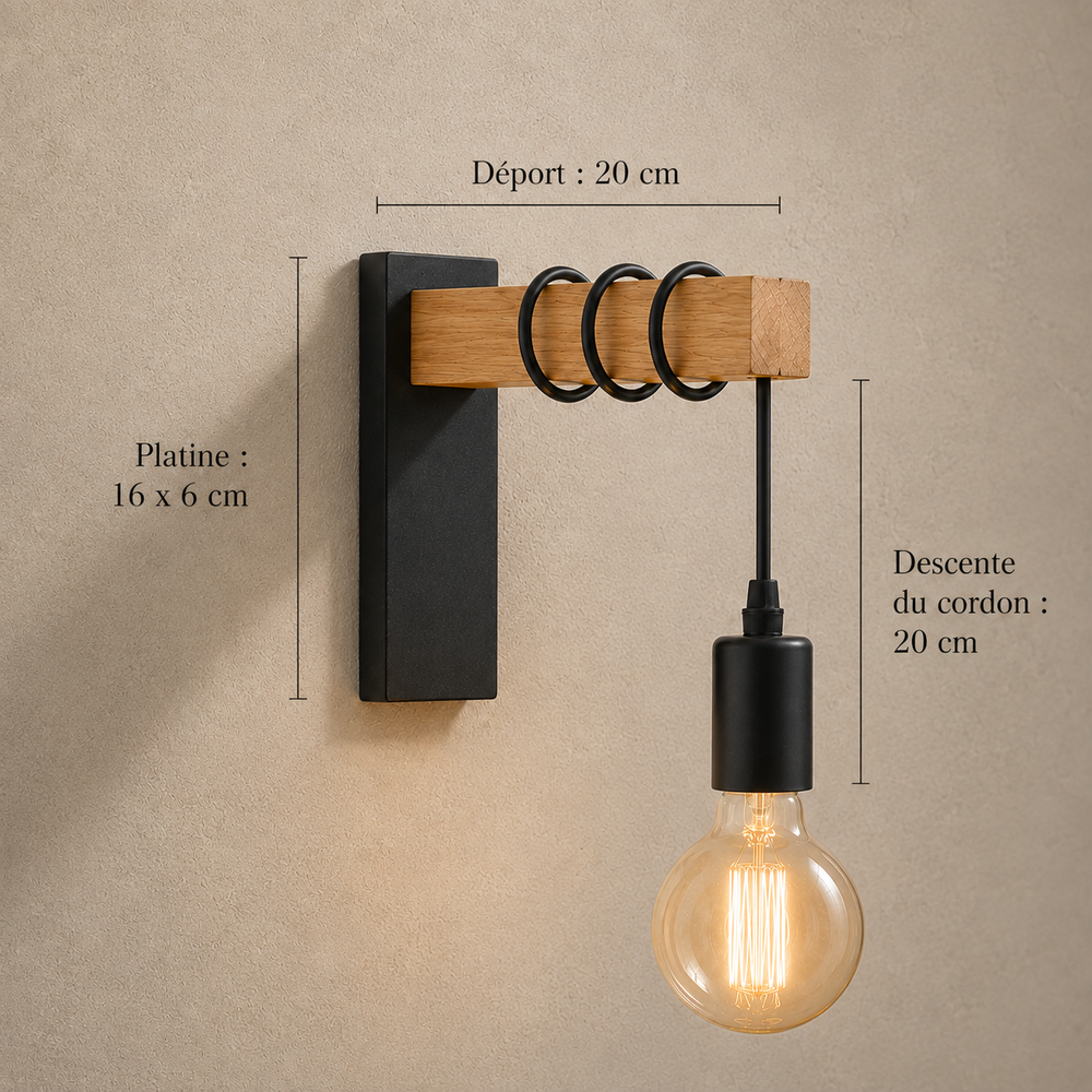 Dimensions : platine 16 x 6 cm, deport 20 cm, descente du cordon 20 cm