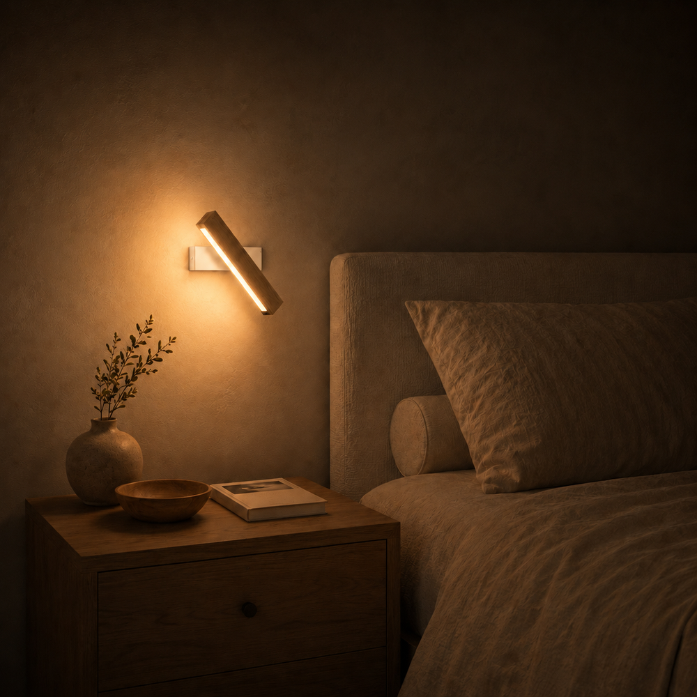 Applique bois pivotante la nuit, seule source de lumière de la chambre #blanc #31-cm