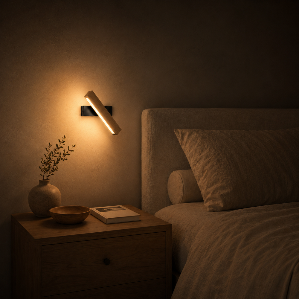 Applique bois pivotante la nuit, seule source de lumière de la chambre #noir #21-cm