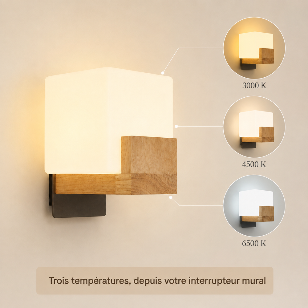 Trois températures de couleur 3000 K, 4500 K et 6500 K depuis l'interrupteur mural