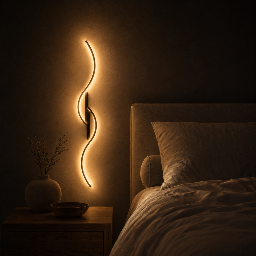 Applique LED ondulée la nuit, seule source de lumière de la chambre #80-cm #noir