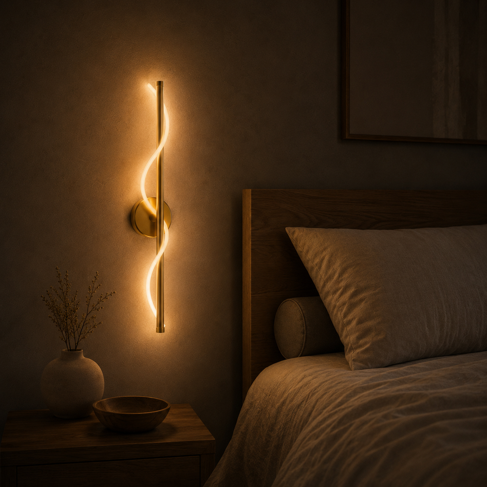 Applique LED ondulée dorée la nuit, seule source de lumière de la chambre #60-cm #or